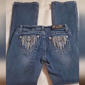 Grace in LA Blue Embroidered Back Pockets Boot Cut Jeans. Sz 28